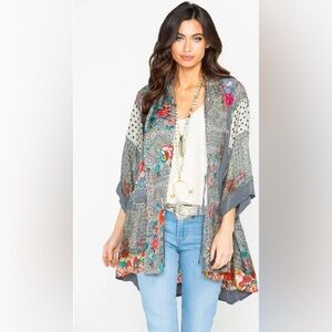 Johnny Was Ellamo embroidered floral silk mixed print cardigan size xs